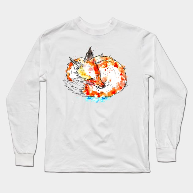 Fox Water Colour Long Sleeve T-Shirt by HannahPalmerArt